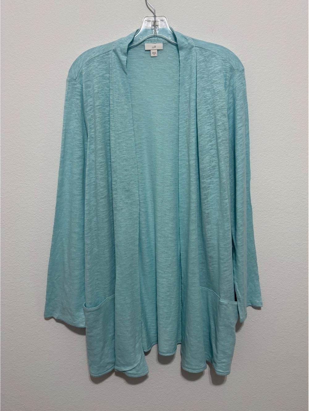 J. Jill Long Sleeve Light Blue Linen Blend Sheer Open Front Cardigan Size XL